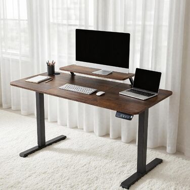 Стіл з регульованою висотою 120 x 60 см, Електричний стіл з регульованою висотою, Ігровий стіл з підставкою для монітора, Стіл для роботи стоячи, Регульований комп&39ютерний стіл, Коричневий