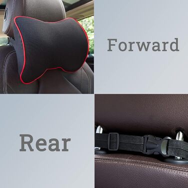 Автомобільна подушка для шиї ZATOOTO, подушка для шиї з піни з ефектом пам&39яті, подушка для голови, має регульований плечовий ремінь та чохол, який можна прати, для водія або пасажира, зручна, м&39яка та дихаюча (чорна) з червоною обробкою