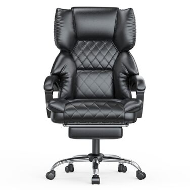 Офісне крісло naspaluro з підставкою для ніг, ергономічне робоче крісло, комп&39ютерне крісло зі штучної шкіри з м&39якими підлокітниками та м&39яким підголівником, функція нахилу, поворотне крісло з регулюванням висоти, чорне, без підігріву