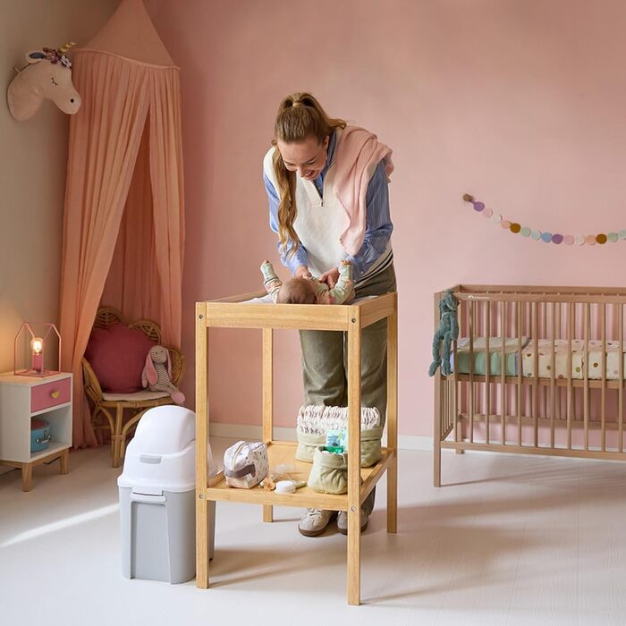 Пеленальний столик для немовлят, 012 місяців (11 кг), включаючи пеленальний килимок, водонепроникний, легко чиститься, перевірено на безпеку, легкий доступ для дитини, відділення для зберігання, легке складання, натуральне дерево