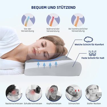 Ортопедична подушка ABLEGRID з піни з ефектом пам&39яті, ергономічна подушка для підтримки шиї з охолодженням для сну на боці, спині та животі, сіра