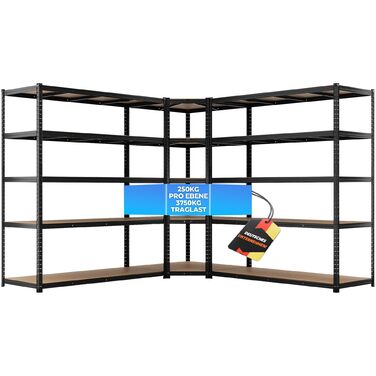 Кутовий стелаж ALL Premium Heavy Duty 180x90x60 см 2 шт. 180x150x60 см, чорний - вантажопідйомність 3750 кг стабільний окремостоячий кутовий стелаж, універсальна система стелажів, ідеально підходить для підвалів та складів. 180x90x60 см 2 шт. 180x150x60 с