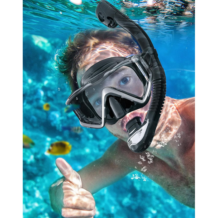 Набір для дорослого підводного плавання, маска для дайвінгу з трубкою, маска для підводного плавання з 3 вікнами, захист від запотівання, захист від протікання, професійний набір для дорослого підводного плавання, плавання та дайвінгу, сріблястий чорний