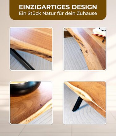 Стіл з натуральним краєм 140x80 см Товщина стільниці 3,6 см Обідній стіл з масиву акації з U-подібною основою, справжнім натуральним краєм, натурального кольору Ручна робота та міцний Доставка до потрібного вам місця включена. Коричневий 140 x 80 см (з U-