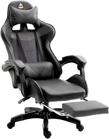 Ергономічне ігрове крісло, офісне крісло з регульованою висотою та функцією відкидання (чорне)