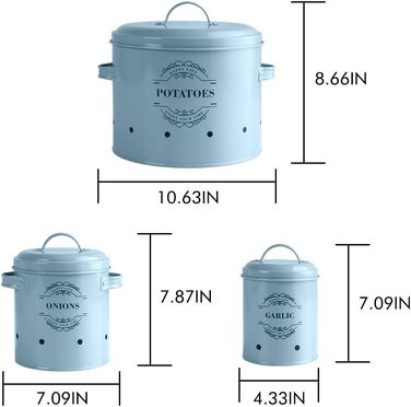 Набір вентильованих контейнерів для зберігання картоплі, цибулі та часнику, 3 шт. Ідеальне поєднання модного дизайну (світло-блакитний o2)