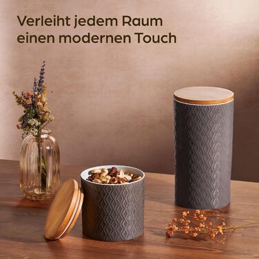 Банки для зберігання Керамічні з кришкою Герметичні - 3 контейнери для зберігання Набір кераміки з бамбуком Кришка для зберігання