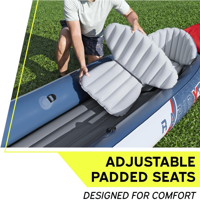 Надувний каяк Bestway Hydro-Force на 3 особи з алюмінієвими веслами та ручним насосом, каяк на 3 особи, повний комплект каяків на 3 особи, червоний