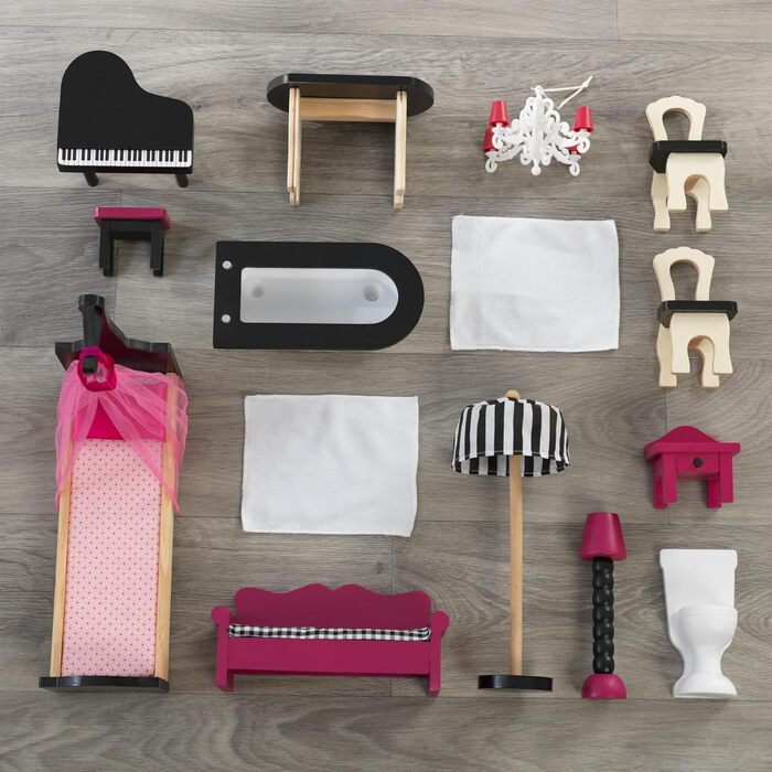 Дерев&39яний ляльковий будиночок KidKraft Amelia з меблями та аксесуарами, ігровий набір з балконом та ліфтом для ляльок 30 см, іграшка для дітей віком від 3 років, 65093