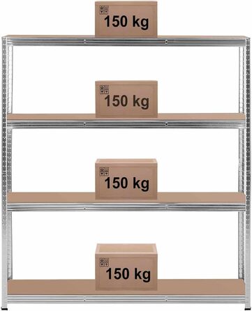 Міцний стелаж 160 x 40 x 180 см для 4 полиць по 150 кг Сірий металевий стелаж Підвальна полиця, 34