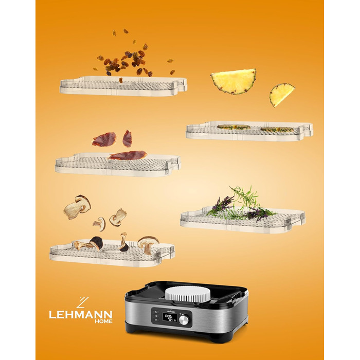 Дегідратор нержавіюча сталь 450W Сушарка для їжі з 5 рівнями дегідратора Дегідратор з регулятором температури 35-70C Сушарка для фруктів, грибів, м'яса, трав, без бісфенолу А, 4525