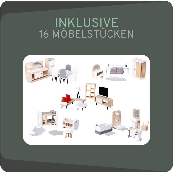 Дерев&39яний ляльковий будиночок "Бандити та ангели", білий та рожевий, сучасна вілла, вік 3, висота 115,5 см включає 47 предметів меблів ляльковий будиночок іграшка для ляльок, висота 115 см