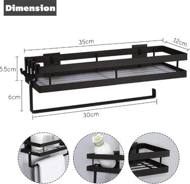 Настінна полиця для спецій, кухонна полиця без свердління, настінна полиця для кухні з 4 гачками та тримачем для кухонних пакунок для кухні, ванної кімнати, комода, полиці для спецій тощо