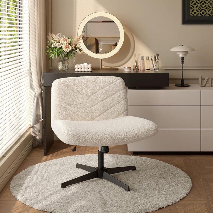 Офісний стілець Yaheetech, стілець для роботи з широкою подушкою сидіння, регульований по висоті обертовий стілець із середньою спинкою, стілець зі схрещеними ногами для офісів та спалень, колір слонової кістки, без коліс