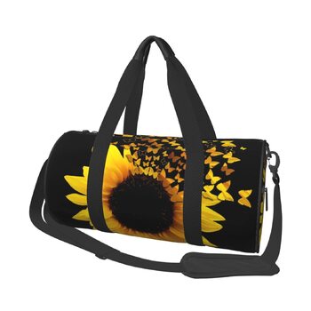 Дорожня сумка з малюнком стрекози, кругла, великої місткості, легка та міцна, ідеальний подарунок для піших прогулянок, відпустки, ділових поїздок та іншого, з квітковим та метеликовим дизайном (соняшники, квіти, метелики).