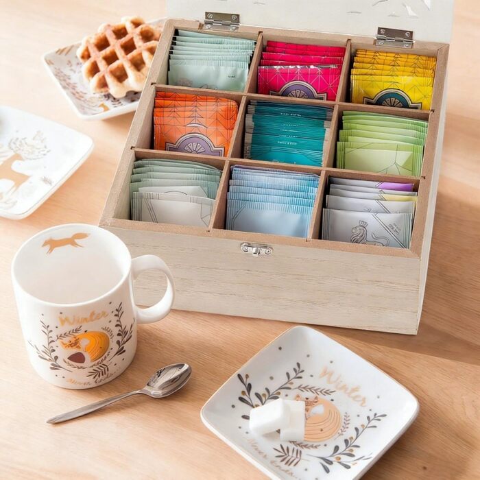 Чайні коробки для чайних пакетиків, дерев&39яна чайна скринька з 9 відділеннями, коробка для зберігання чайних пакетиків з кришкою з різьбленим квітковим орнаментом ручної роботи, біла