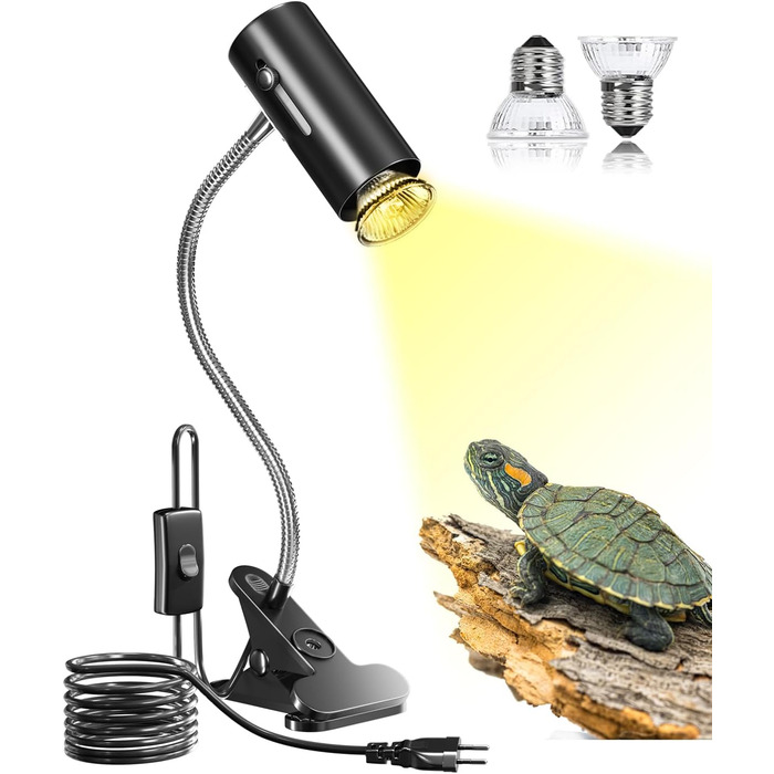 Лампа для тераріуму BrightArk Turtle Heat Lamp 50W UVA/UVB Reptilium Heater Lamp with Regulated Clip Cover E27 Pattern Cover for Cherry Spider, Jastrits, Amphibias (2 лампочки в комплекті)