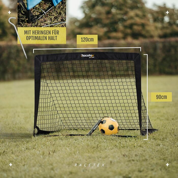 Комплект із 2 дитячих футбольних воріт - Футбольні ворота з зручною сумкою для перенесення - Версія з армованими склопластиковими стійками - Футбольні ворота для саду або парку, чорні