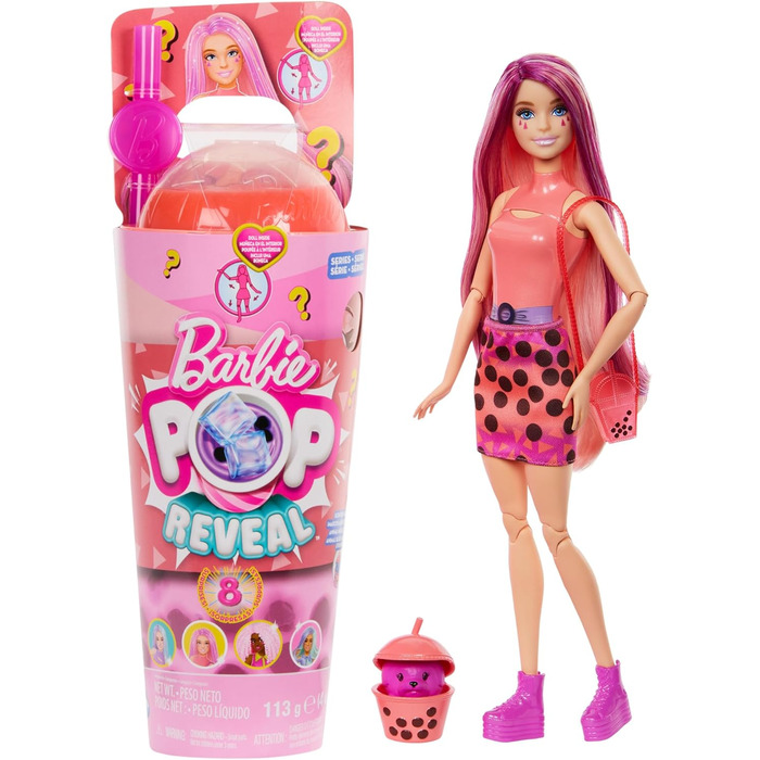 Лялька та аксесуари серії Barbie Pop Reveal Bubble Tea, модна лялька з ароматним манго-мочі з домашнім улюбленцем, 8 сюрпризів, вк