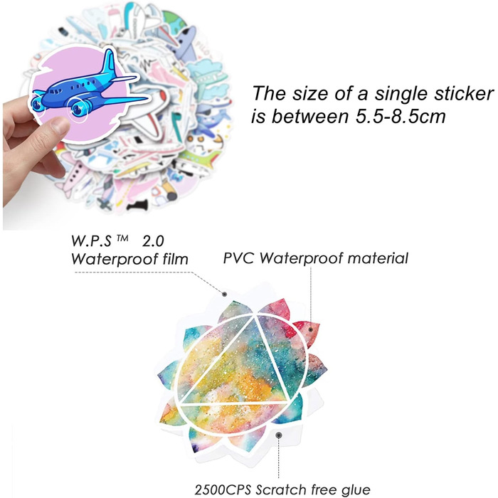Наклейки на літак T TAKONE, 50 шт. вінілових дитячих наклейок на літак-вертоліт, водонепроникні та багаторазові наклейки для хлопчиків на валізу, пляшку з водою, ноутбук, скейтборд (літак)