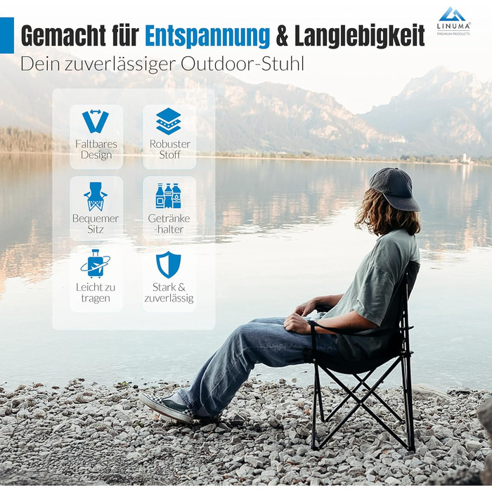 Складаний стілець ЧОРНИЙ Кемпінговий стілець Рибальський стілець з тримачем для напоїв та сумкою для перенесення - Складаний рибальський стілець - Складаний стілець Садовий стілець Складаний стілець Крісло для відпочинку Рибальський стілець Складаний (1, 