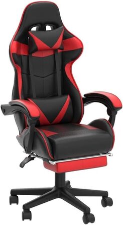 Ігрове крісло Soontrans з масажем, ігрове крісло з підставкою для ніг, підголівником та масажною подушкою для попереку, м&39які підлокітники, ергономічне ігрове крісло для геймерів, пряма трансляція з YouTube, Xbox (червоне)