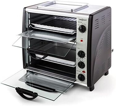 Подвійна духова шафа oneConcept All-You-Can-Eat - електрична духовка, дві окремі камери для випічки, загальний об'єм 42 літри, пластина для гриля, 2400 Вт, регульована температура 60-240C, нержавіюча сталь, срібло