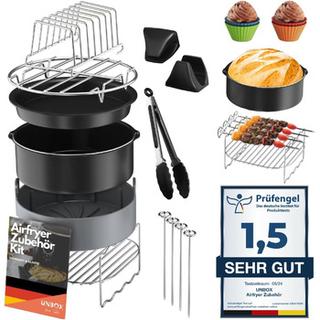 Аксесуари для фритюрниці UNBOX, аксесуари для круглої фритюрниці з 17 предметів для мультипечі XL, COSORI 4.7 л, Philips 6.2 л, Tefal 4.2 л, діаметр 20 см - з силіконовою формою та круглими аксесуарами книги рецептів