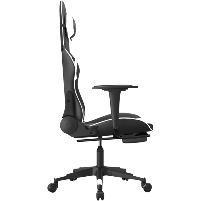 Геймерське крісло з регульованою спинкою, штучна шкіра, чорно-біле, поворот на 360 Модель 3143704