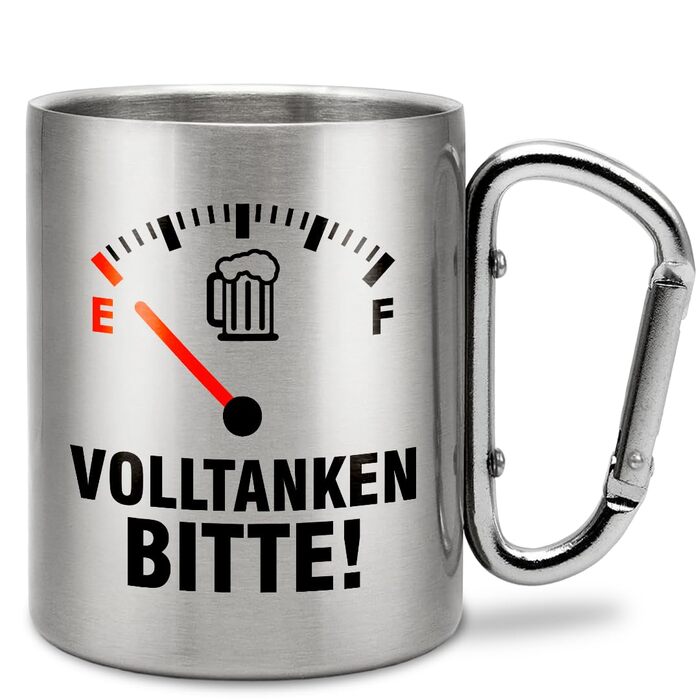 Долийте, будь ласка Чашка з нержавіючої сталі з карабіном Ідея подарунка 330 мл Чашка Для кемпінгу Ключки Сріблястий без кришки