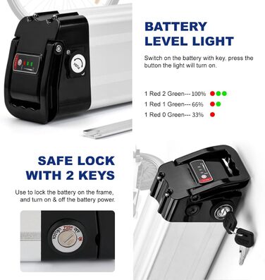 Акумулятор для електровелосипеда 36V 48V 10AH 13AH 15AH 20AH, літій-іонний акумулятор для електричного велосипеда, сріблястий, знімний, для Pedelec, заміна акумулятора, 2-контактний/4-контактний із зарядним пристроєм для двигуна 200W-1000W, 36V 10AH2-конт