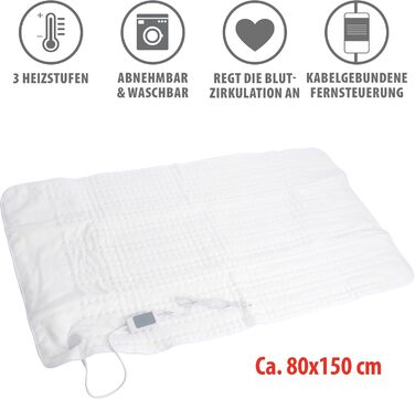 Ковдра з підігрівом Alpina - 80 x 150 см - Підковдра з підігрівом 60 Вт - Ковдра з підігрівом та 3 режимами нагріву - Можна прати в пральній машині на циклі для вовни - Клас захисту II - Поліестер - Білий
