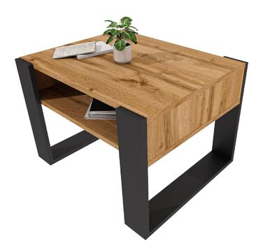Журнальний столик 6553,6 см Стіл для вітальні з інженерної деревини, Міцний та сучасний журнальний столик з додатковим місцем для зберігання Журнальний столик, дуб Вотан/чорний, прямокутний 6553,6 см Дуб Вотан / чорний