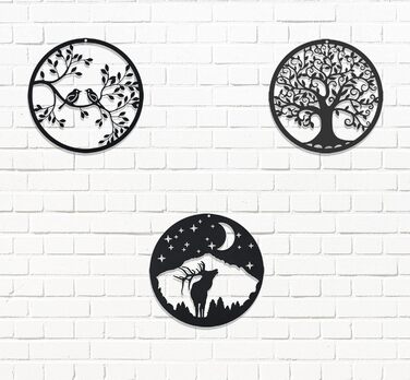 Металеве дерево життя прикраса стіни силует мистецтво для подарунка критий відкритий сад будинок прикраса (чорний, 28x28см)