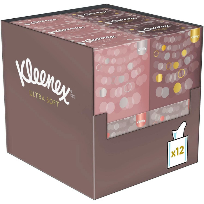 Коробки для серветок для обличчя Kleenex Ultra, для щоденного використання, 3 шари, 12 кубиків x 48 серветок ука (12 упаковок)