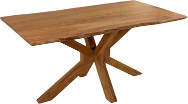 Обідній стіл SAM Prague 140 x 80 см Масив акації Натуральний колір З натуральним краєм Основа з павутини Легкий у догляді обідній стіл/стіл з натуральним краєм/кухонний стіл 140 x 80 см, акація, натуральна