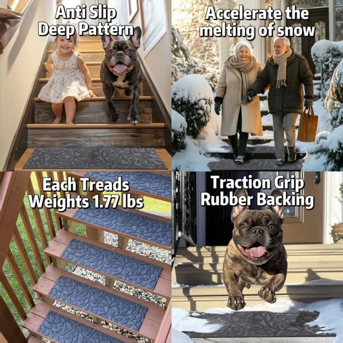 Килимки для сходів Aucuda, 6 шт. , сіре листя