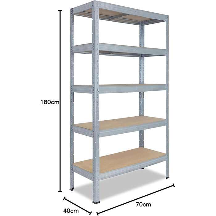 Професійний надміцний стелаж, оцинкований/металевий стелаж з 5 полицями, вантажопідйомність 200 кг кожна/металевий стелаж для підвалу, гаражний стелаж, стелаж для майстерні або стелаж для зберігання/навісний стелаж, металевий, В 180см / Ш 70см / Г 40см, 1