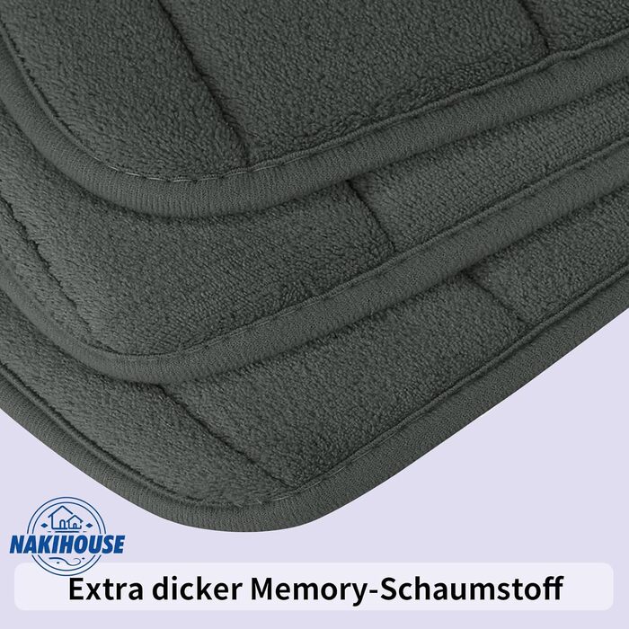 Комплект із 3 килимків для ванної кімнати з піни з ефектом пам&39яті, нековзний та вбираючий, можна прати, м&39який та швидковисихаючий, килимок для душу, туалету та ванни, темно-сірий