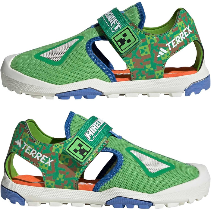 Сандалі Adidas Unisex Kinder Minecraft Terrex Captain Toey 2.0, 35 EU, напівлюцидний, лаймовий, синій, напівімпактний, помаранчевий