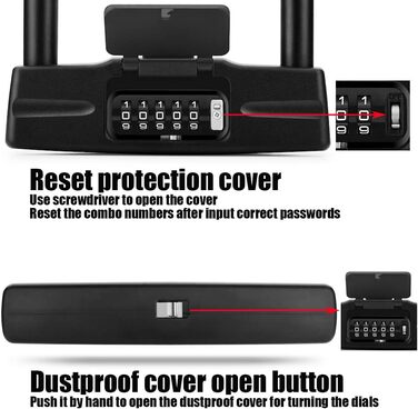 Велосипедний U-замок, міцний кодовий замок для велосипедів, скутерів, мотоциклів, захист від крадіжки (чорний, дужка 14 мм) Чорний, дужка 14 мм