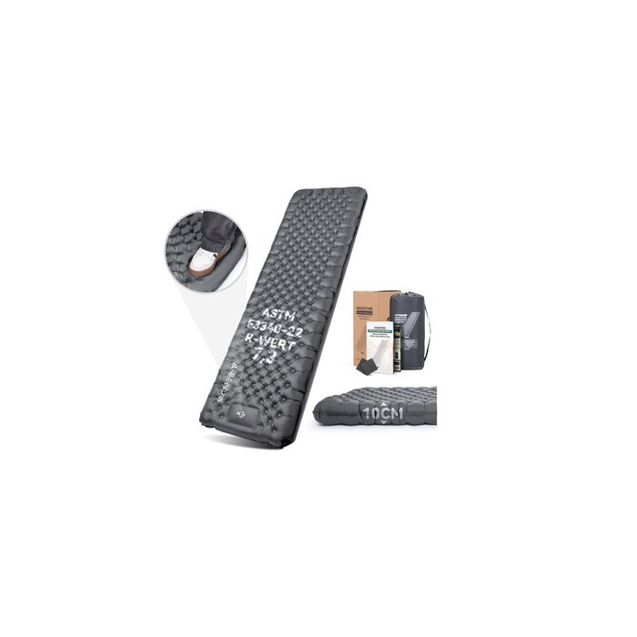 Килимок для кемпінгу HIKENTURE, R-значення 7.3, з ножним насосом, надтовстий килимок для сну 10 см, 210x64 см, теплий килимок для сну/надувний матрац, невеликий розмір у упаковці, 4 сезони для активного відпочинку, походів, наметів