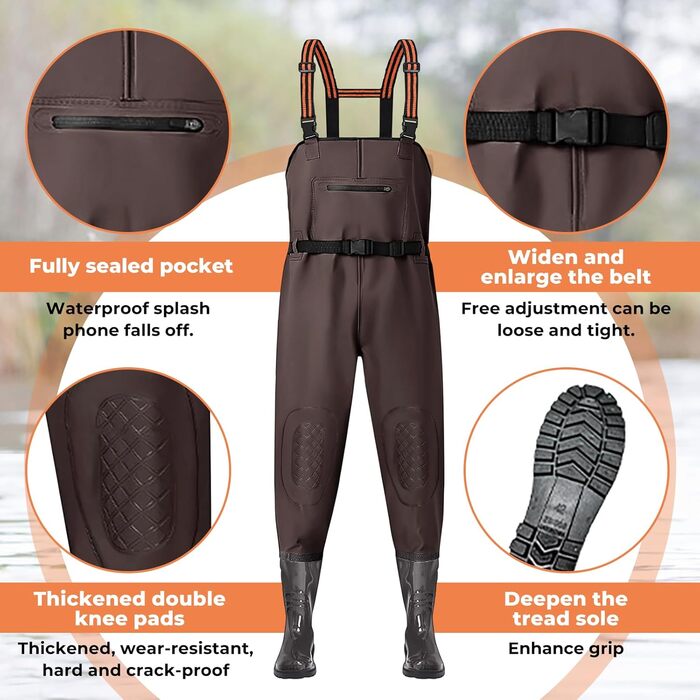Водонепроникні вейдерси Simsky з черевиками, регульованими ремінцями, дихаючі, для риболовлі та будівництва, розмір 44