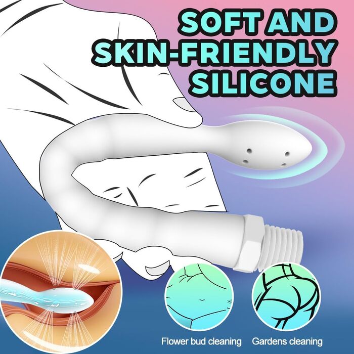 Анальна душова насадка з силікону, 24 см, 8 отворів, біла