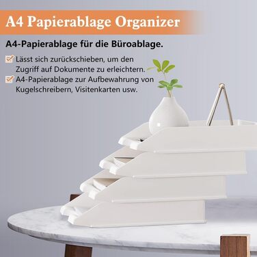 Рівневий кошик для зберігання ZPONEED для A4, штабельований настільний органайзер, кошик для листів, лоток для висувних ящиків, лоток для паперу формату A4 для дому, офісу, школи, off White, 4-
