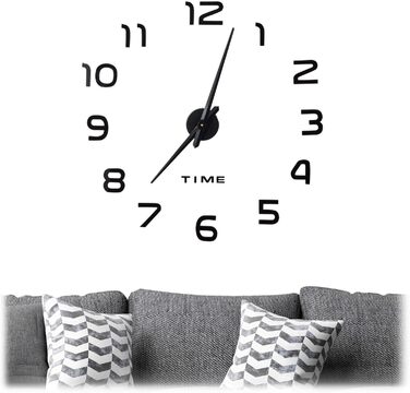 Настінний годинник Relaxdays DIY, 3D-цифри, настінне татуювання годинника, проста установка, змінний розмір, сучасний, чорний