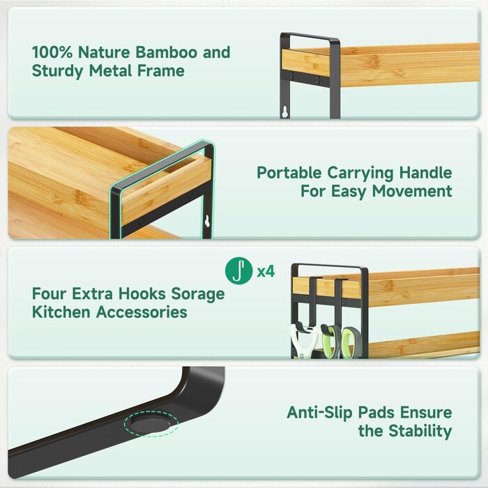 Стійка для спецій, дерев&39яний органайзер для спецій, 4-рівнева бамбукова стійка для спецій, стійка для спецій, підставка для спецій, тримач для спецій, система стійок для спецій, настінна та для кухні, комора, бамбук чорний