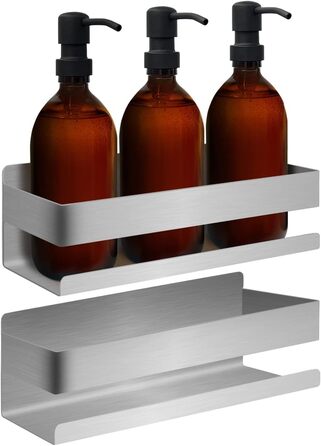 Полиця для душу Joejis з нержавіючої сталі - самоклеюча, без свердління - кутова полиця у ванну кімнату - тримач для душу, полиця для зберігання шампуню та засобів для душу - чорний/срібний (полірована нержавіюча сталь)