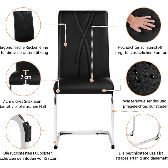 Комплект обідніх стільців Yaheetech з 2 шт. , кухонний стілець, консольний стілець з металевою основою, ергономічний стілець для відвідувачів, консольні стільці для їдальні/кухні/ресторану, чорний 2 чорного кольору