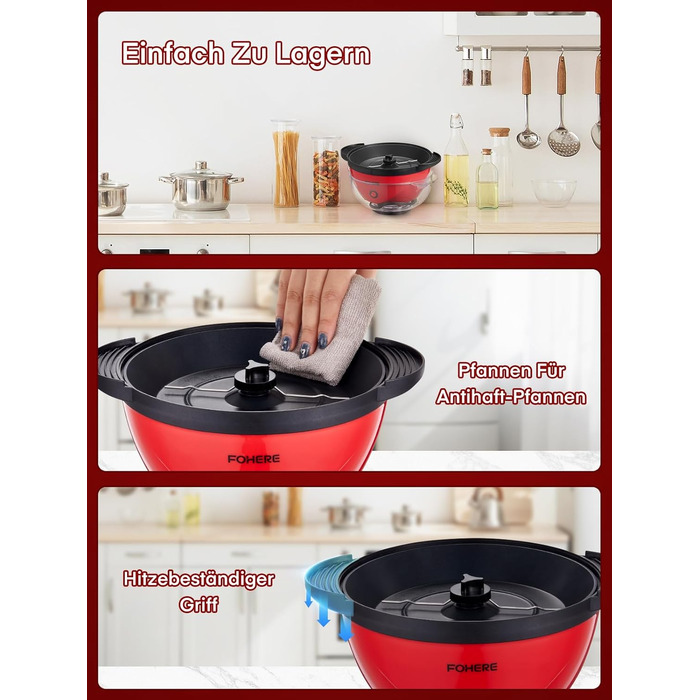 Машина для попкорну FOHERE, 3.5-літрова машина для дому, електричний попкорн-поппер з цукром та олією, антипригарне покриття, тиша та швидка, велика кришка як миска для подачі, для вечорів кіно